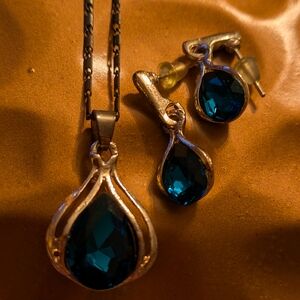 Elegant Blue Gemstone Pendant and Earring Set